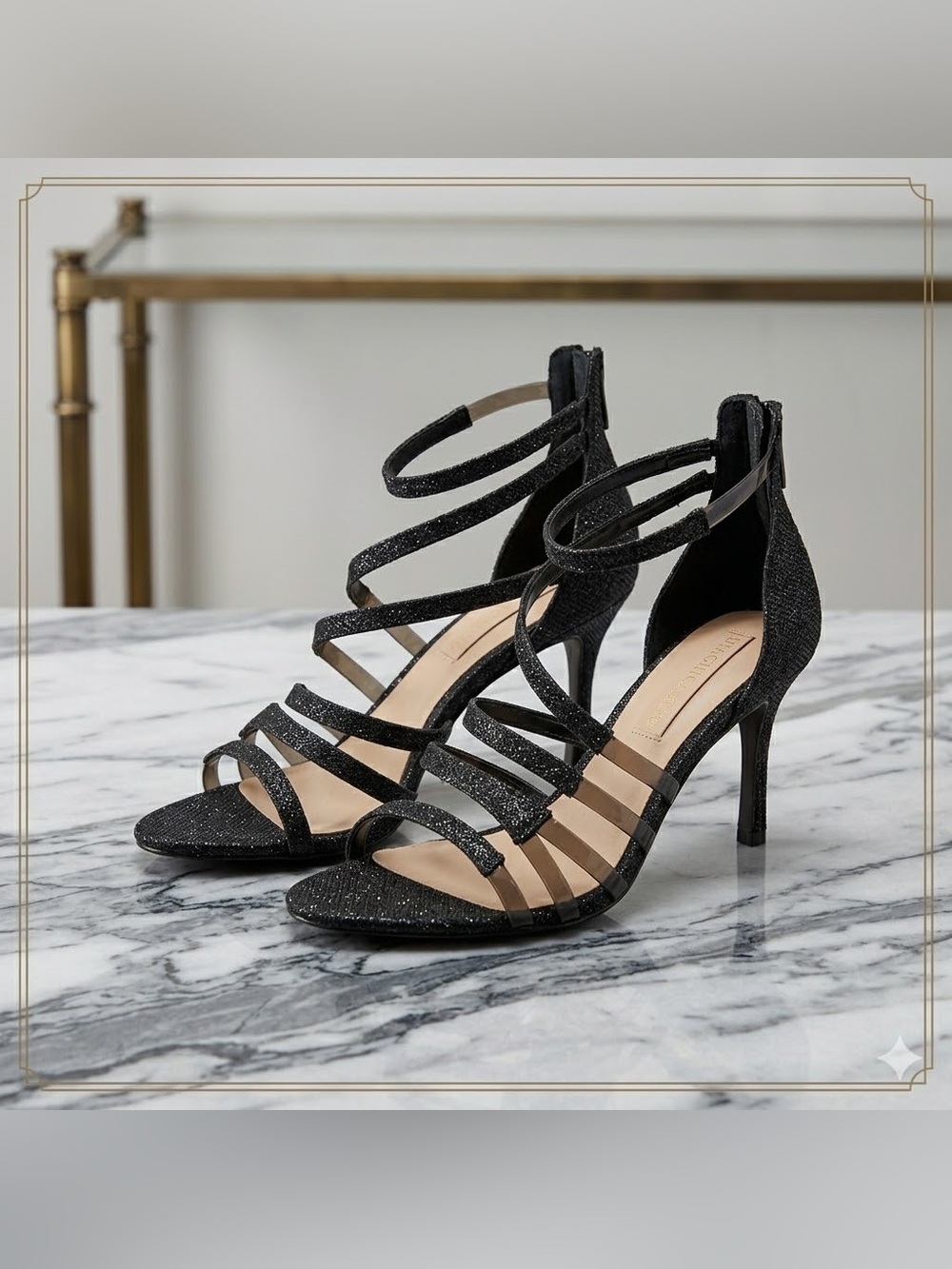 Imagine Vince Camuto Roselle Glitter Strappy Sandal Black Smoke Size 7.5 (NIB)